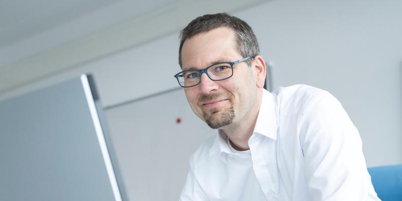 Professor Florian Steinke at his desk.